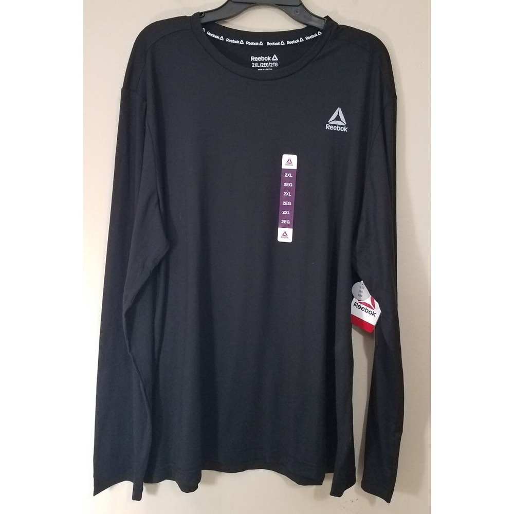 Reebok‎ Shirt Men Size 2XL Long Sleeve Slim Moisture Control Black Tee NEW